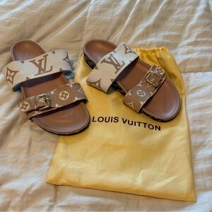 NEW Louis Vuitton Monogram Bom Dia Mule Sandals Beige White Size 40 (8.5-9.5)